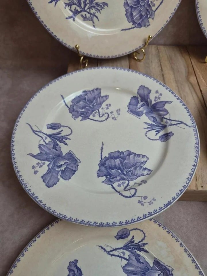 Lot de 6 assiettes plates terre de fer Sarreguemines Feria décor violet ancien — photo 6