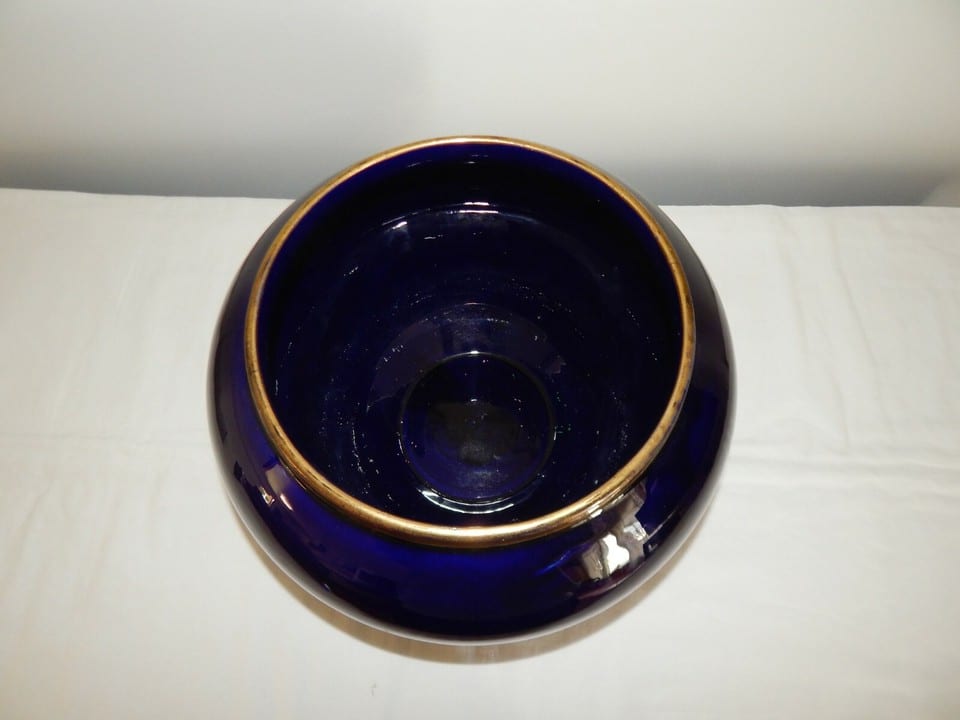 ANCIEN Grand CACHE POT Bleu Cobalt Signé Moulin des Loups Hamage France — photo 6