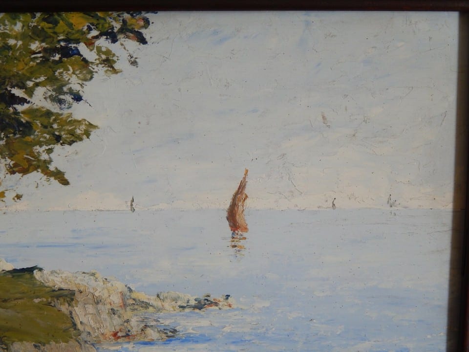 ANCIEN TABLEAU Huile sur Panneau " Marine Paysage Mer Bateau " Signé P.ARNAUD — photo 4