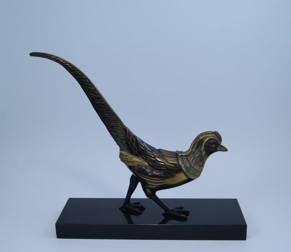 Régule patine bronze animalier faisant style Art Déco pheasant bird spelter