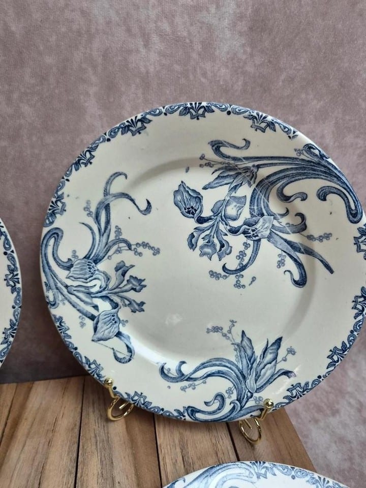 Lot de 6 assiettes terre de fer Clairefontaine – modèle Iris – fin Xixe — photo 4