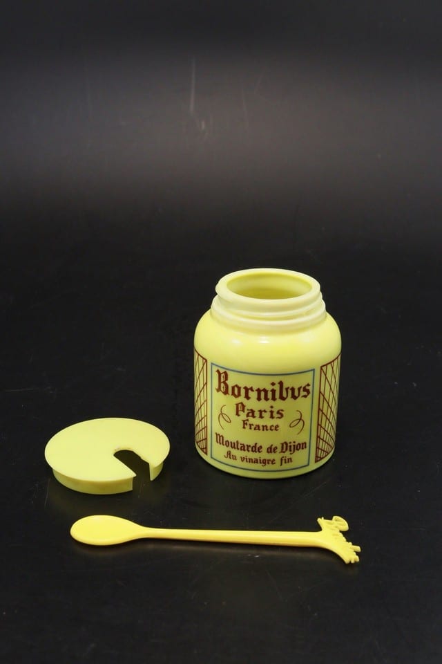 Pot à moutarde de Dijon Bornibus Paris opaline jaune Opalex couvercle cuillère — foto 8