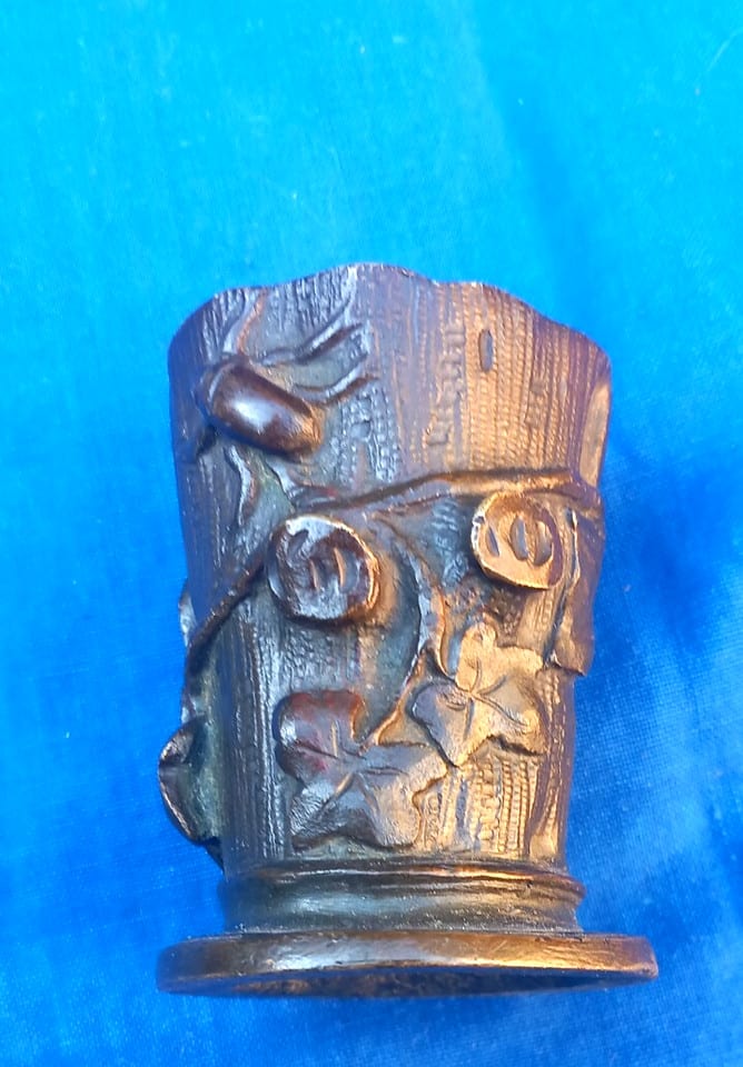 PYROGENE EN BRONZE ART NOUVEAU TRONC D'ARBRES - INSECTES- LIERRE — photo 8