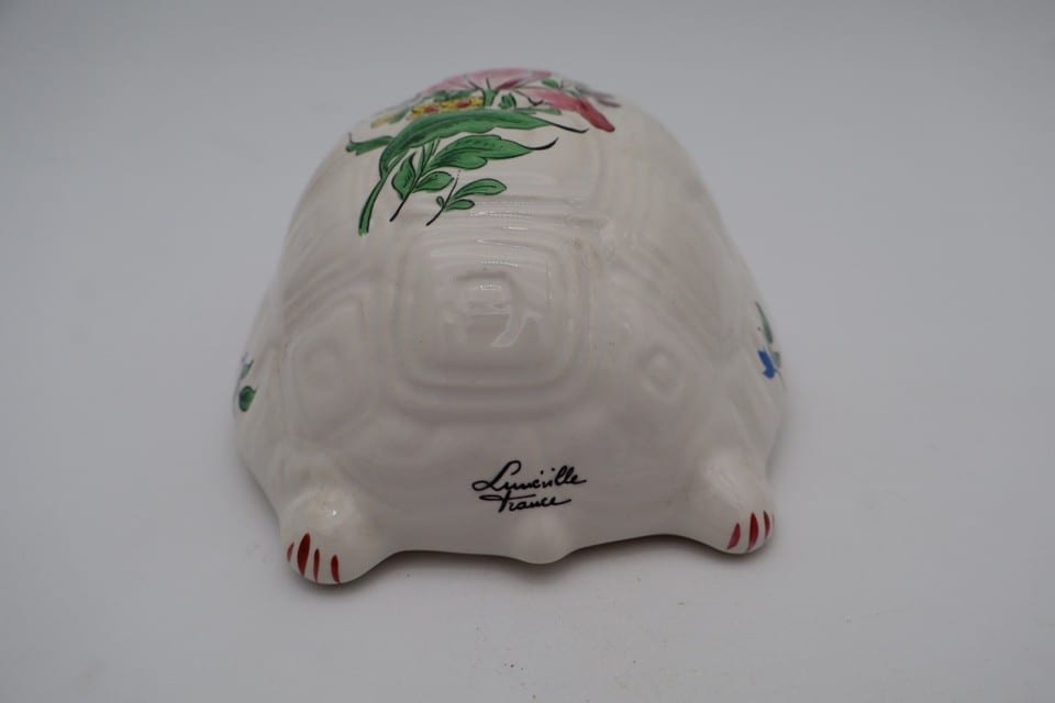 Tortue en céramique Lunéville France – décor floral — Foto 4