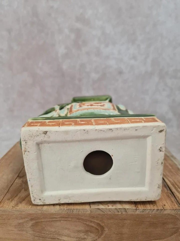 Cendrier éléphant en céramique émaillée vert et ocre – style asiatique vintage — foto 8