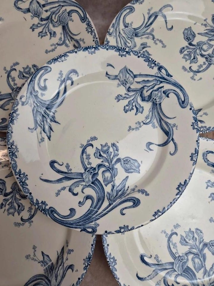 Lot de 6 assiettes terre de fer Clairefontaine – modèle Iris – fin Xixe
