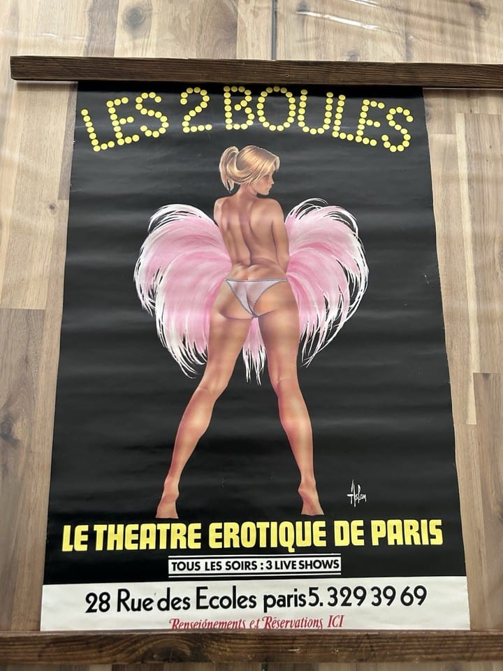 Rare affiche ancienne Aslan Les 2 Boules Théâtre Erotique De Paris