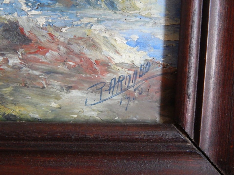 ANCIEN TABLEAU Huile sur Panneau " Marine Paysage Mer Bateau " Signé P.ARNAUD — photo 2