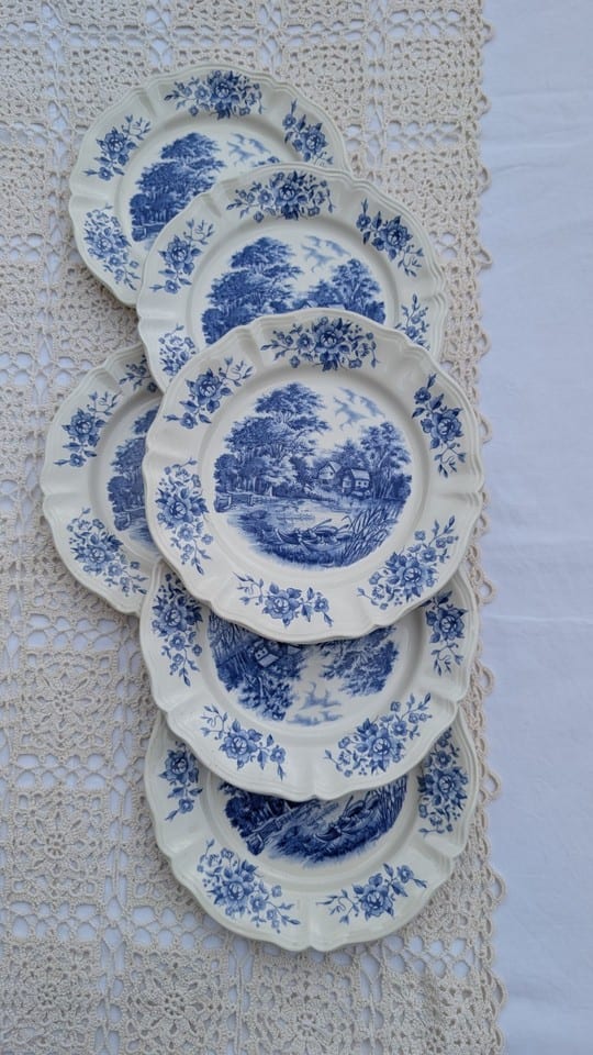 Six assiettes plates Sarreguemines modèle Romantic - style campagne chic