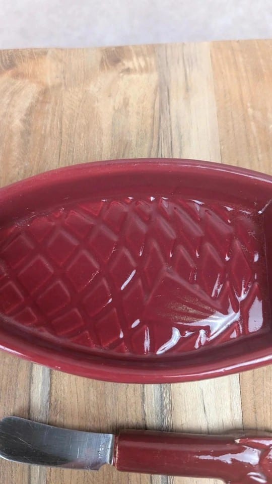 Beurrier vintage en céramique rouge  couteau assorti — foto 3