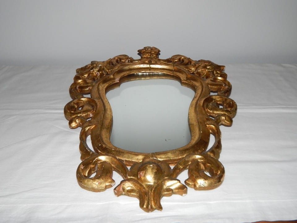 ANCIEN Grand MIROIR en Bois Doré à Décor Floral — photo 3