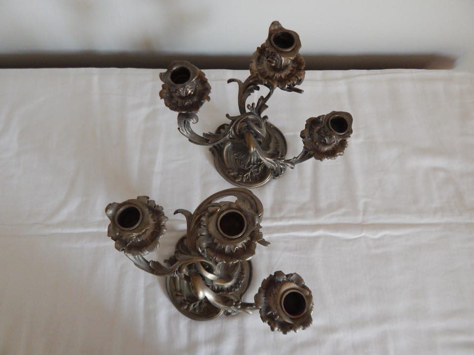 PAIRE ANCIEN BOUGEOIRS en BRONZE à 3 Feux — photo 8
