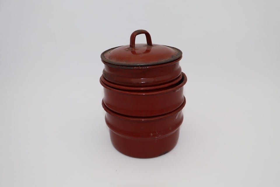Ancienne gamelle ouvrière en tôle émaillée – 4 boîtes empilables avec couvercle — photo 2