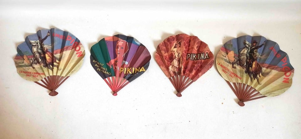 Lot de 4 éventails publicitaires Années 30 Picon Pikina Collector — photo 3