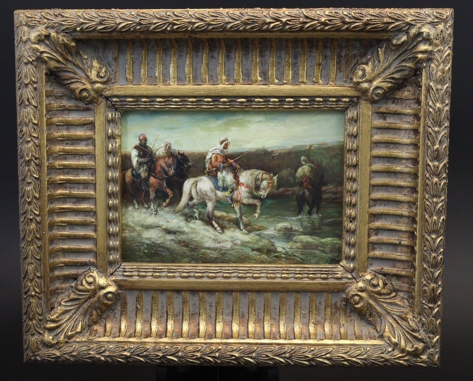 pendant école orientaliste huile sur panneau cavaliers arabes mamelouk — foto 3