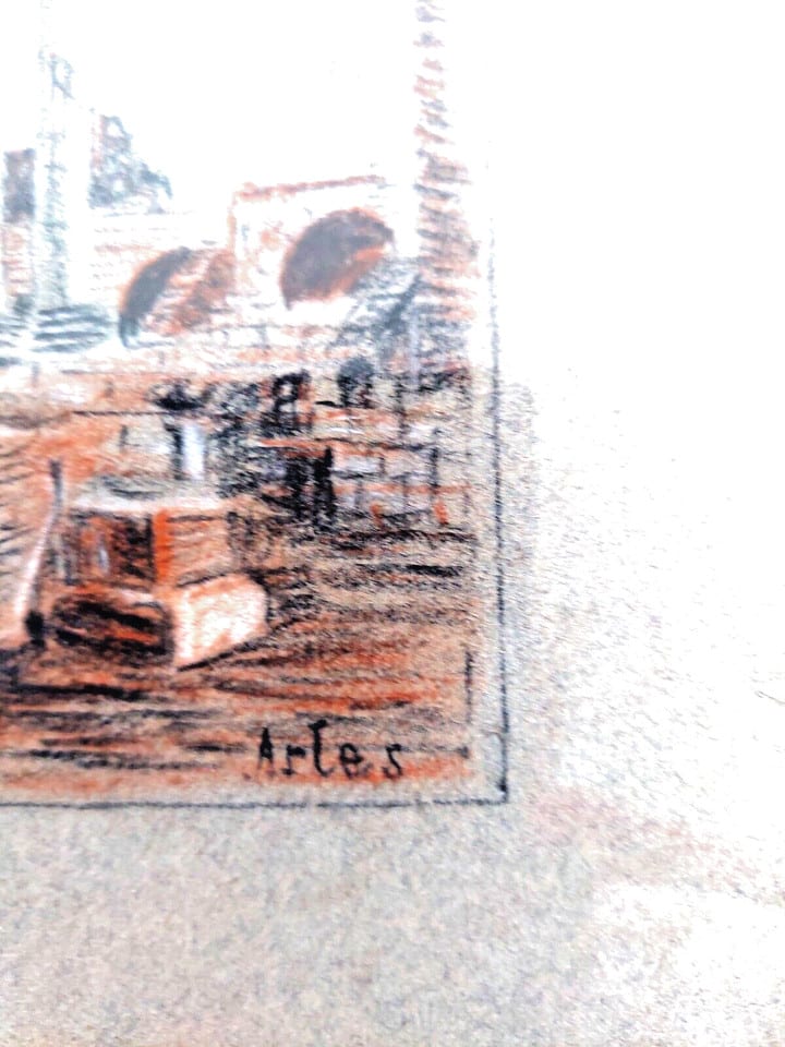 tableau pastel scène Arles signé a voir début 20ème — photo 3