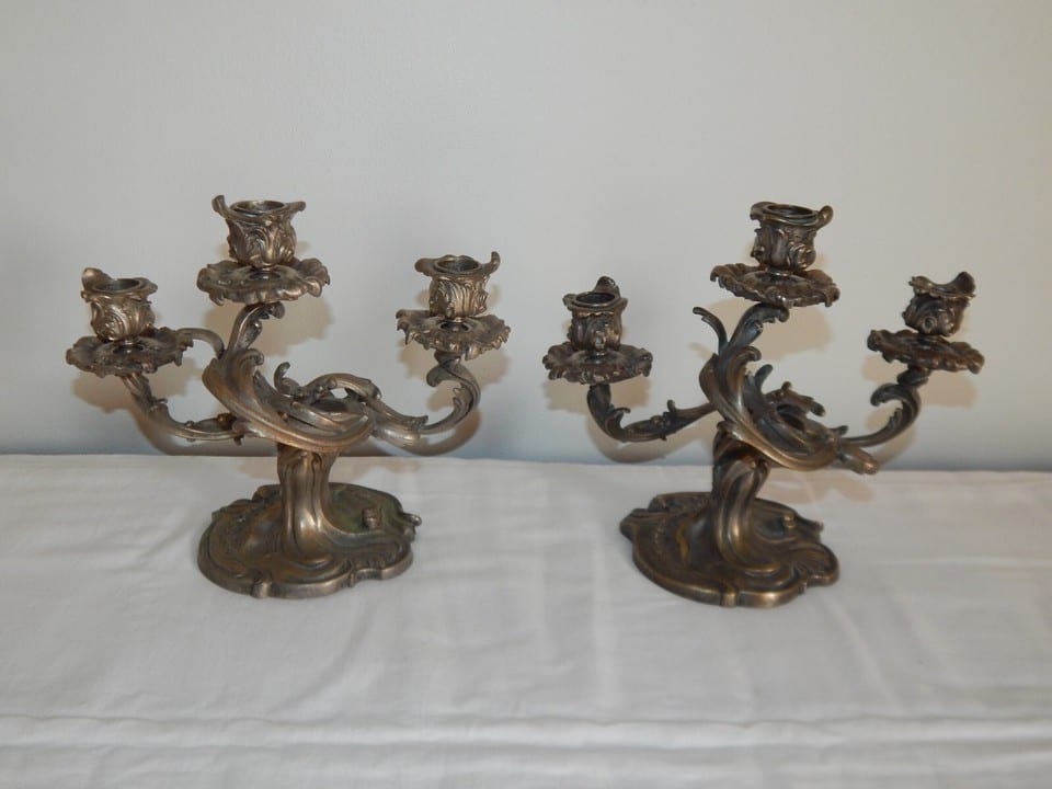 PAIRE ANCIEN BOUGEOIRS en BRONZE à 3 Feux — photo 5