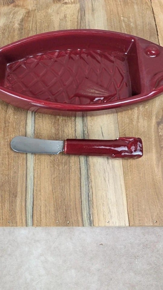 Beurrier vintage en céramique rouge  couteau assorti — foto 5