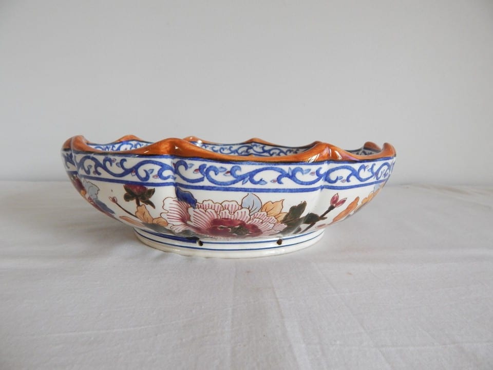 ANCIEN Plat Saladier en Faïence de GIEN à Décor PIVOINE Signé — photo 4