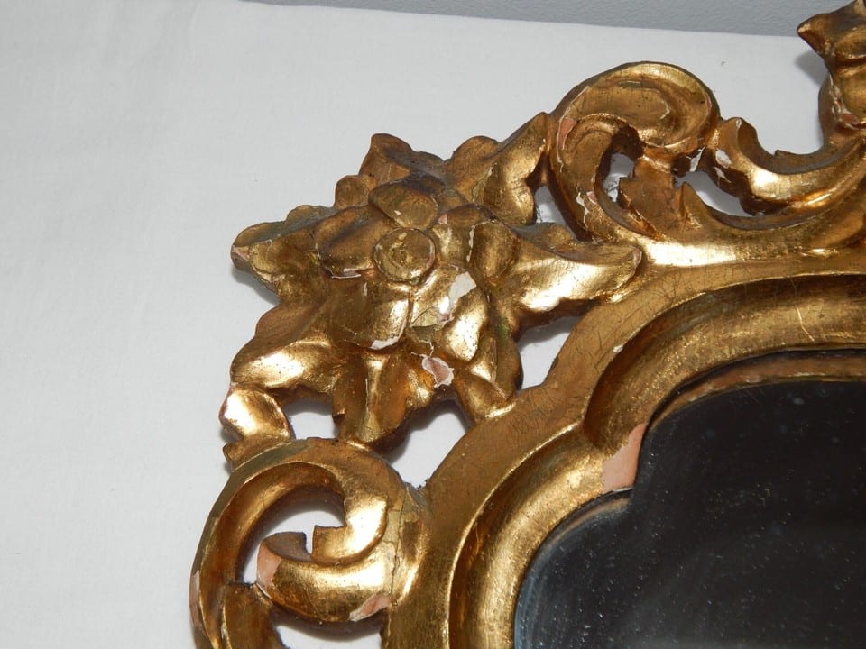 ANCIEN Grand MIROIR en Bois Doré à Décor Floral — photo 6
