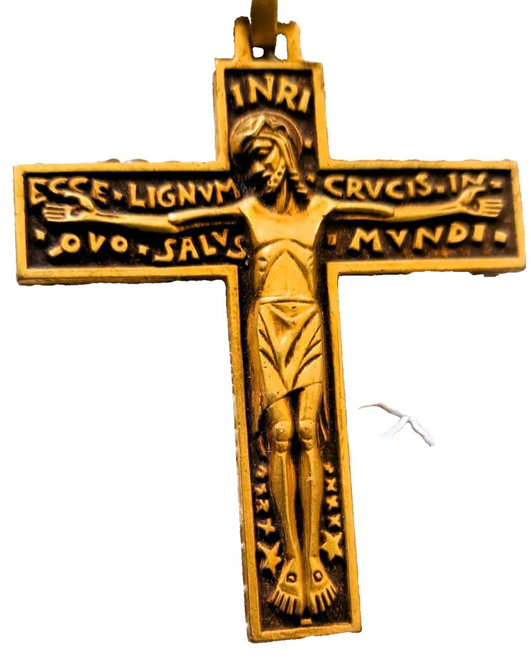 Crucifix religieux moderniste bronze croix pectorale Art Déco