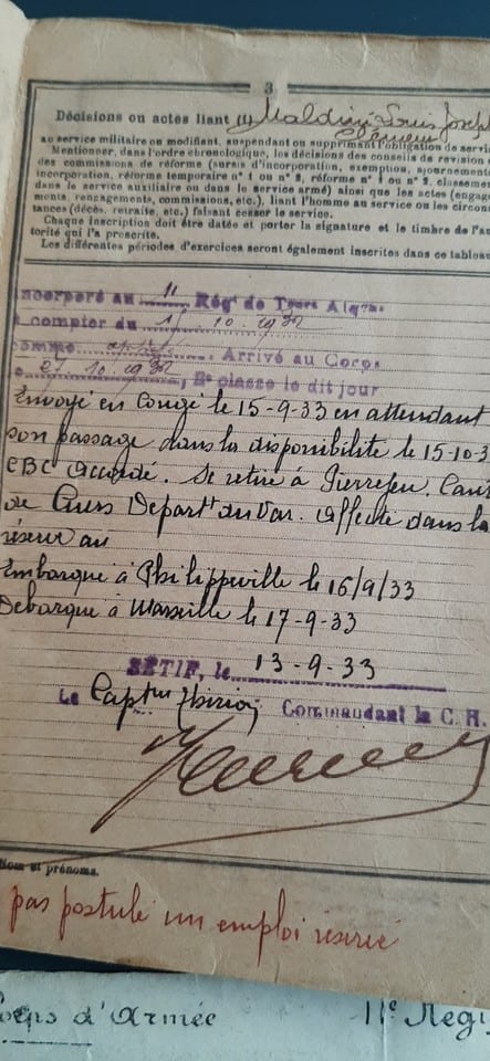 Lot Documents 1933 Soldat 11° RTA Tirailleurs Algériens Livret Militaire etc... — foto 5