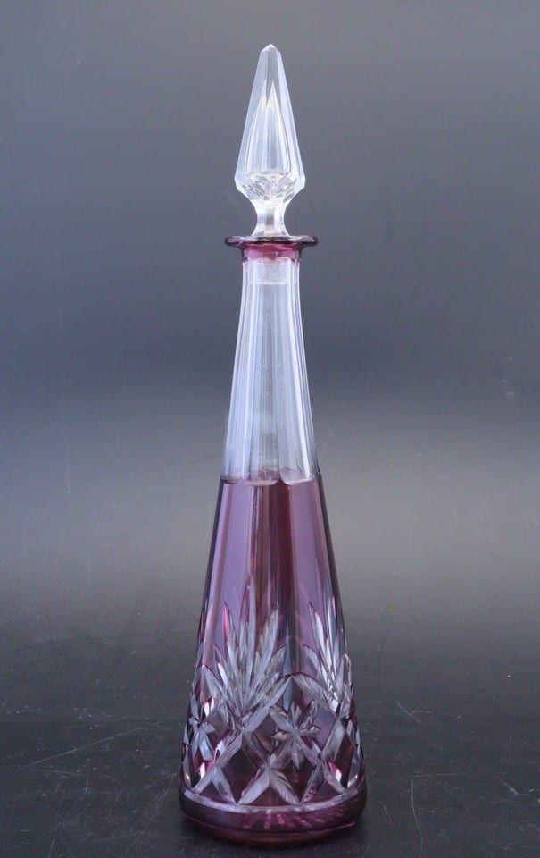 Carafe cristal taillé Saint-Louis Massenet overlay améthyste rare coloris  32cm