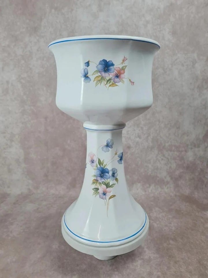 Cache-pot sur pied en porcelaine fleurie Vintage années 70