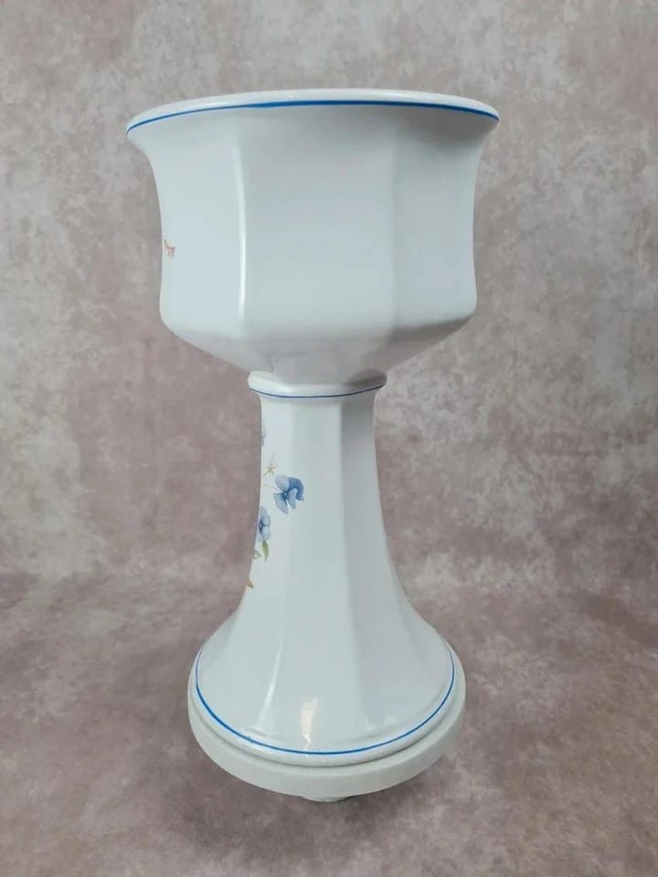 Cache-pot sur pied en porcelaine fleurie Vintage années 70 — foto 3