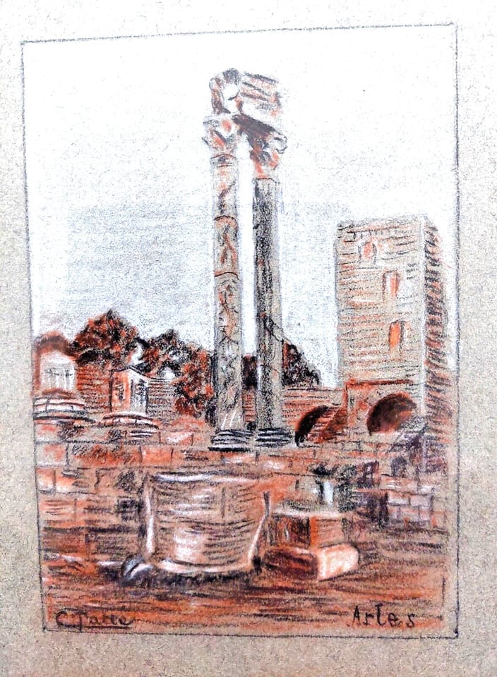 tableau pastel scène Arles signé a voir début 20ème — photo 2