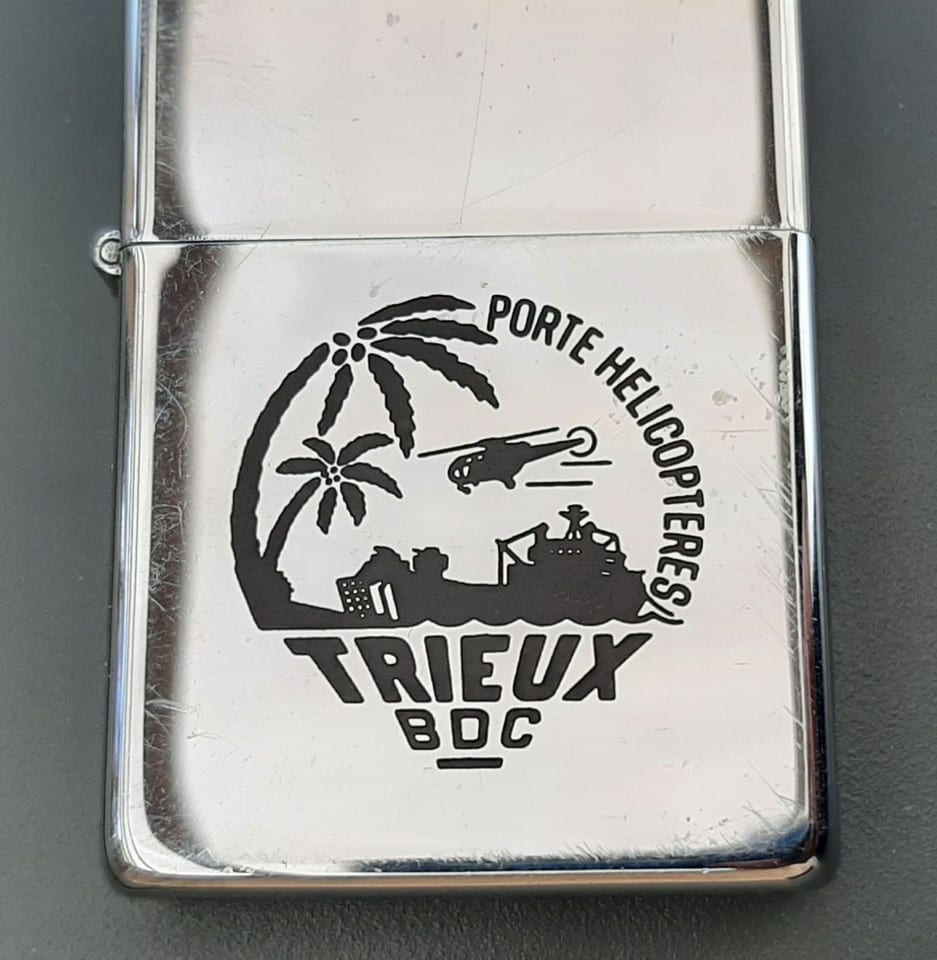 1987 BRIQUET ZIPPO BDC TRIEUX CEP Mururoa Tahiti Porte Hélicoptères ORIGINAL — photo 2