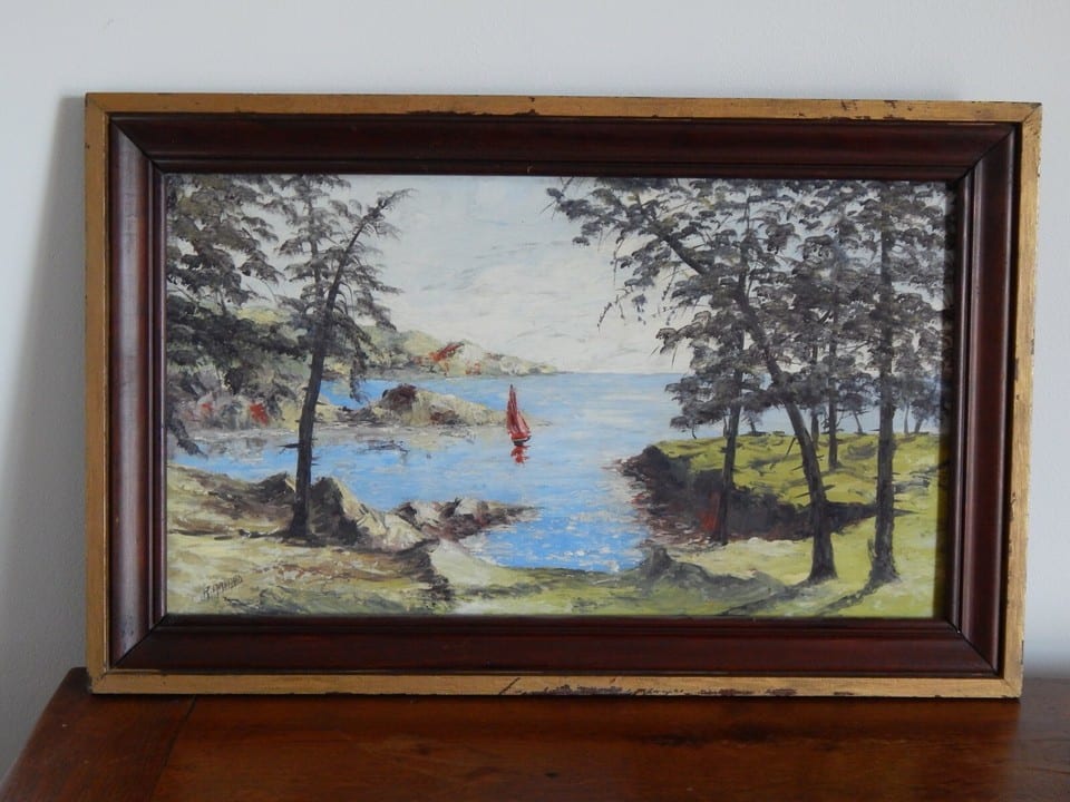 ANCIEN TABLEAU Huile sur Panneau "  Marine Paysage Mer Bateau " Signé P.ARNAUD