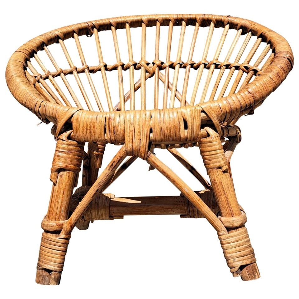Fauteuil rond en rotin pour enfants année 70 Haut 50 x diam 50 cm