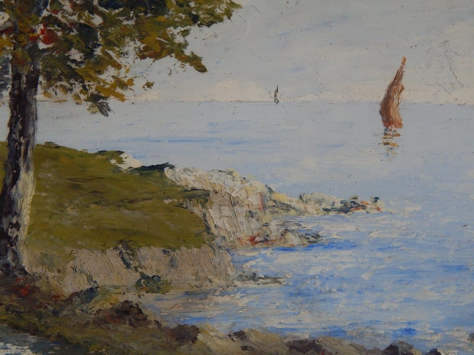 ANCIEN TABLEAU Huile sur Panneau " Marine Paysage Mer Bateau " Signé P.ARNAUD — photo 7