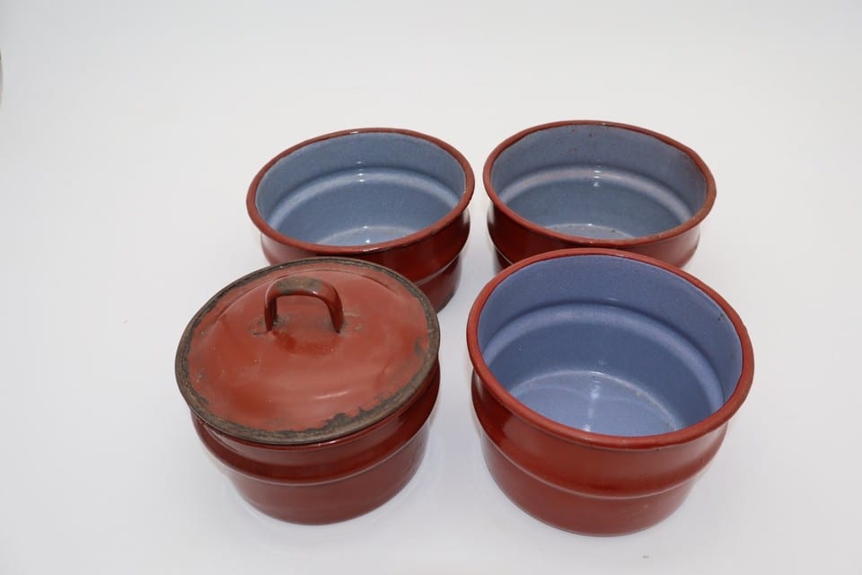 Ancienne gamelle ouvrière en tôle émaillée – 4 boîtes empilables avec couvercle — photo 4