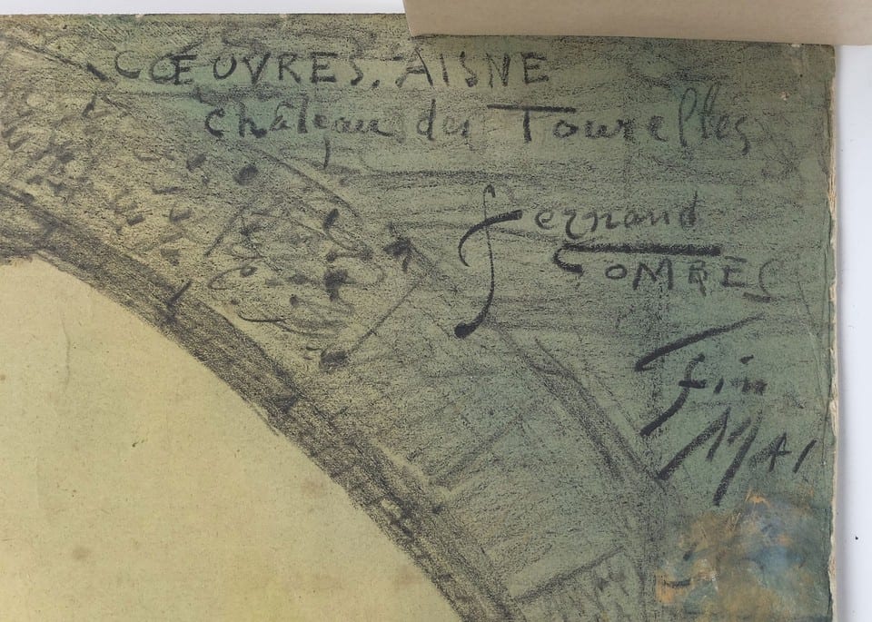FERNAND COMBES Dessin original RUINES DU CHÂTEAU DE COEUVRES Gabrielle d'Estrées — photo 3