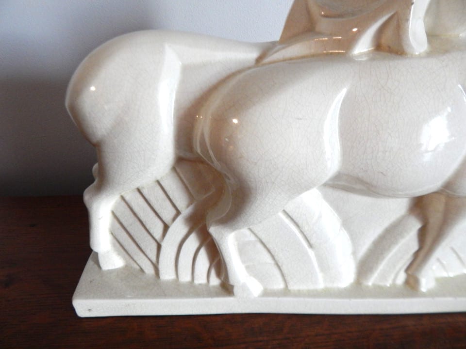 ANCIENNE SCULPTURE Art Déco en Céramique Craquelée Couple Antilopes LEMANCEAU — photo 4