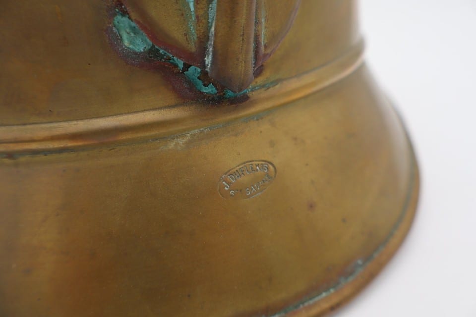Casque de sapeur-pompier laiton Déservillers J. Duflexis Ste Savine Modèle 1895 — photo 4