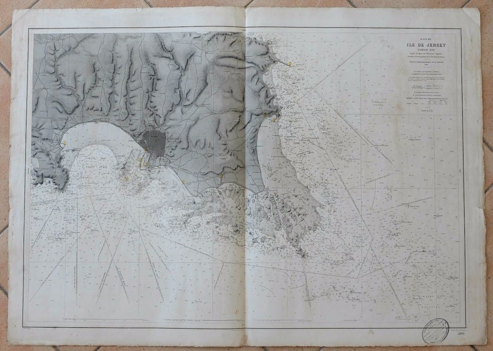 Carte marine 1901 JERSEY Saint-Hélier Saint-Aubin Grouville Gorey Verclut