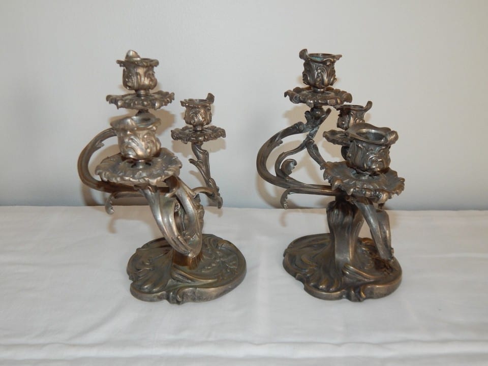 PAIRE ANCIEN BOUGEOIRS en BRONZE à 3 Feux — photo 4