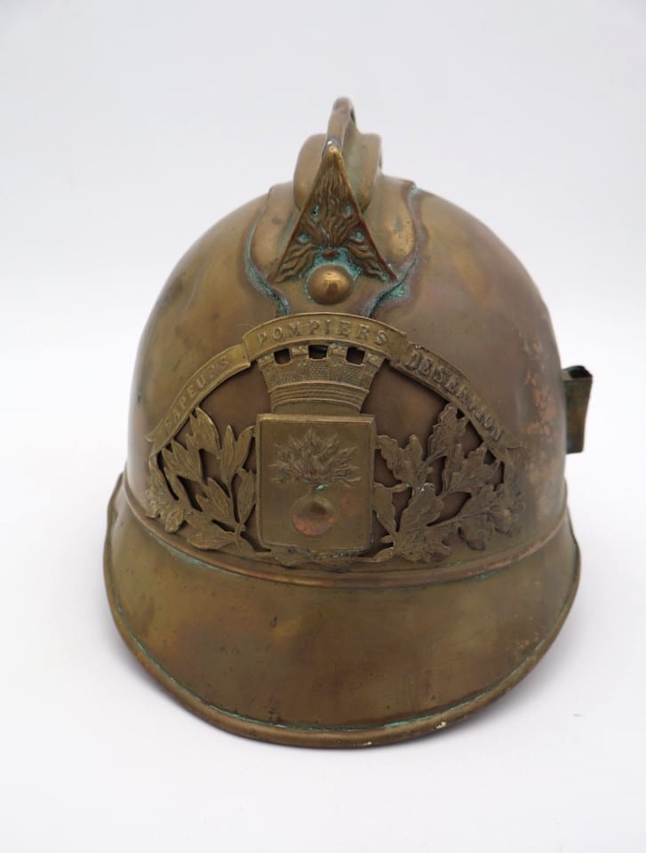 Casque de sapeur-pompier laiton Déservillers J. Duflexis Ste Savine Modèle 1895