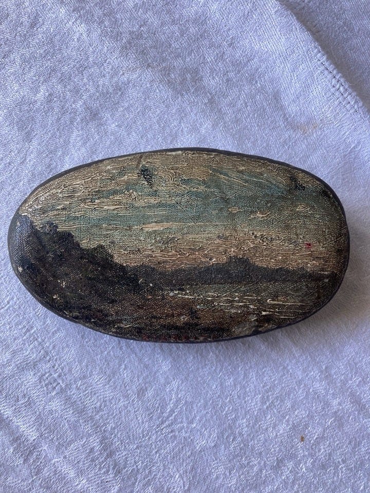 Rare peinture à l’huile sur galet, vue Biarritz, début XXème — Foto 2