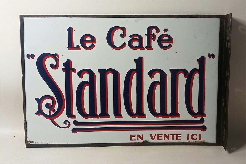 Plaque émaillée double face Le Café Standard Années 30 Format 50,5 x 33 cm