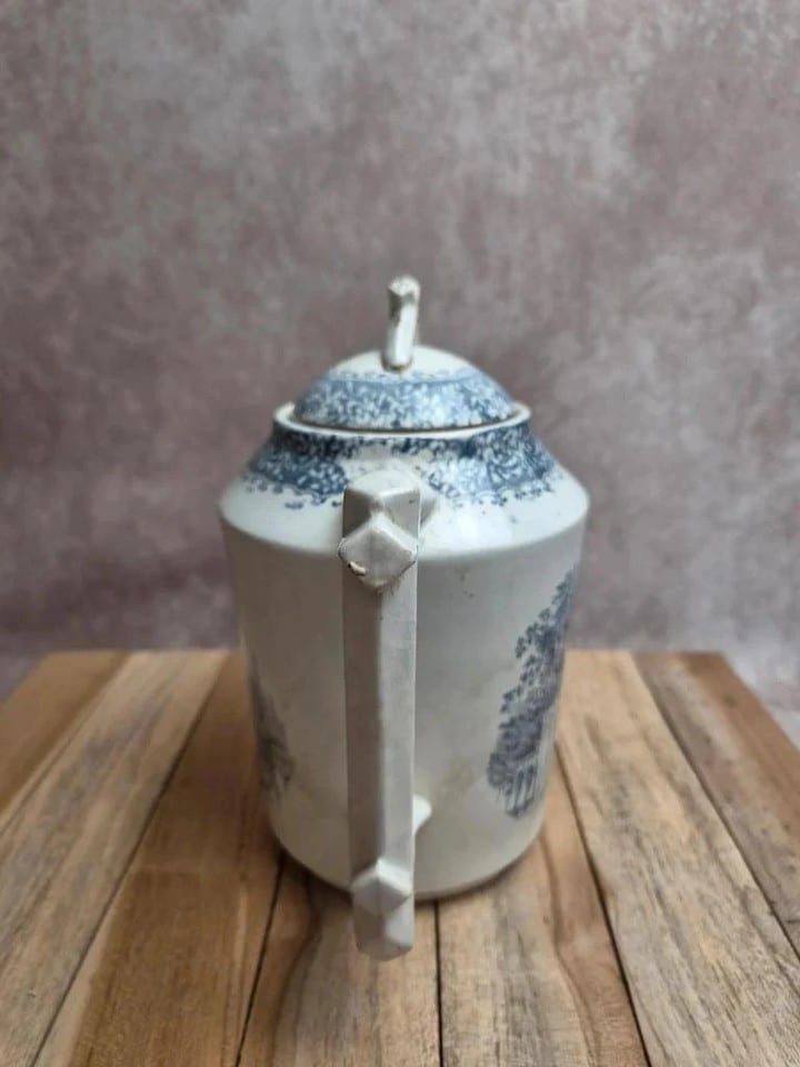 Théière Terre de fer Creil et Montereau Khiva décor bleu Xixe – rare — photo 4