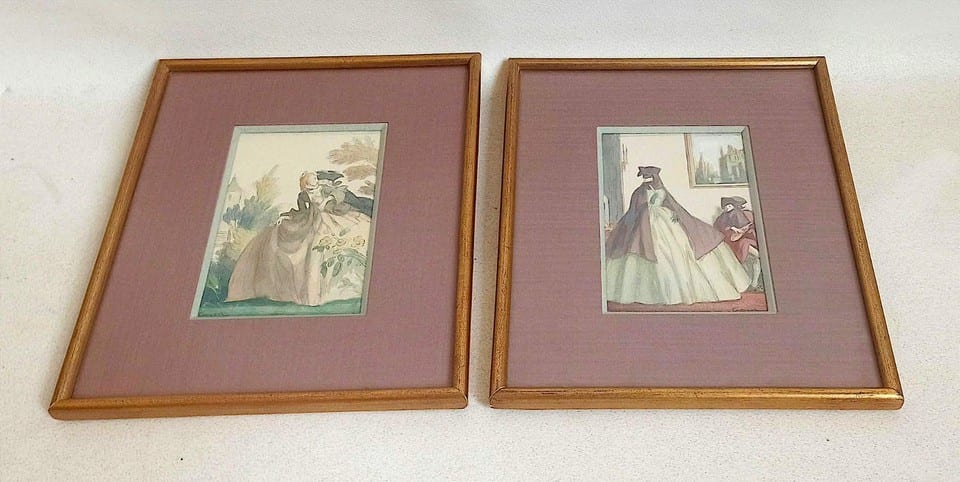Paire d'aquarelle et gouache originales de Ferdinand Fargeot 1946