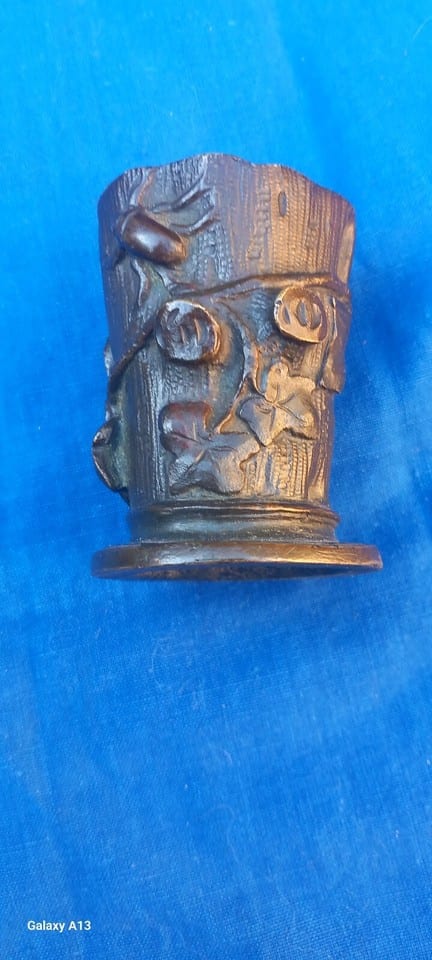 PYROGENE EN BRONZE ART NOUVEAU TRONC D'ARBRES - INSECTES- LIERRE — photo 6
