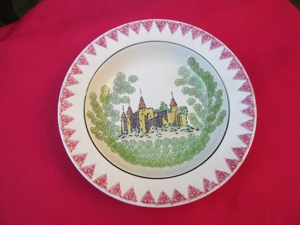 petit plat creux creil et montereau décor à l'éponge