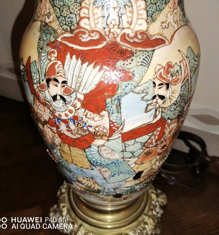 Vase japonais Satsuma en porcelaine monté en lampe haut 45 vase seul 28 cm — photo 3