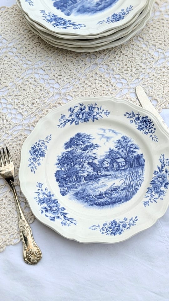 Six assiettes plates Sarreguemines modèle Romantic - style campagne chic — photo 6