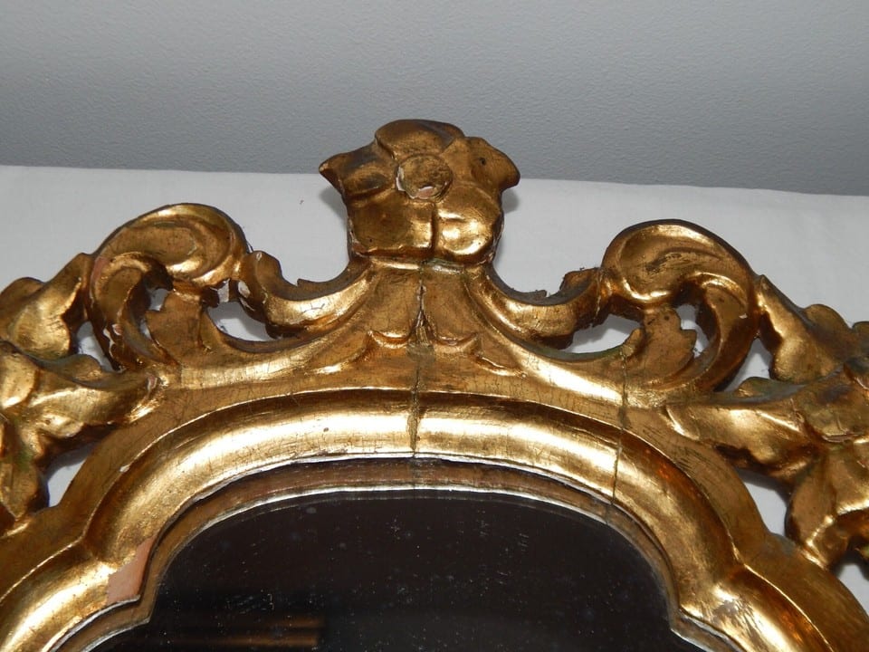 ANCIEN Grand MIROIR en Bois Doré à Décor Floral — photo 5